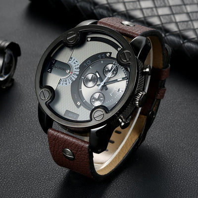 Large Dial Quartz Watch Calendar Belt Style Men's Wrist Watch